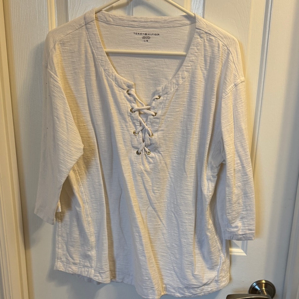 Tommy Hilfiger Women's white Lace-Up Top